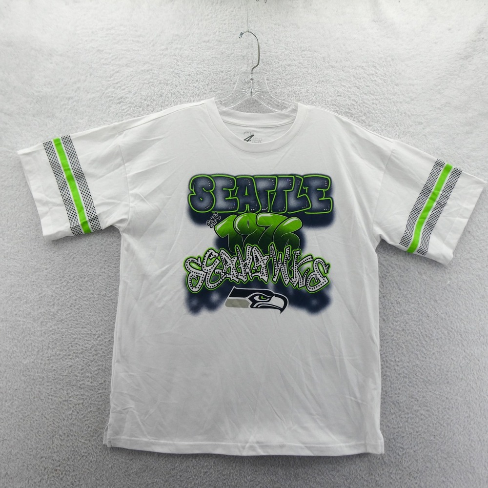GIII 4Her Shirt Womens Medium Seattle Seahawks White 1976 Rhinestone Graphic Y2K